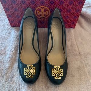 Tory Burch Black Leather Wedge